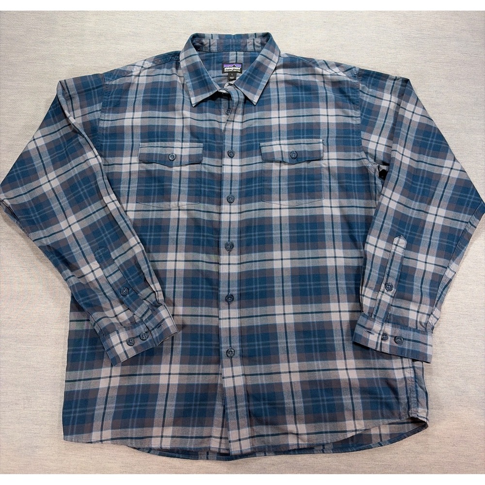 Patagonia Shirt Mens Large Blue Gray Flannel long sleeve button up